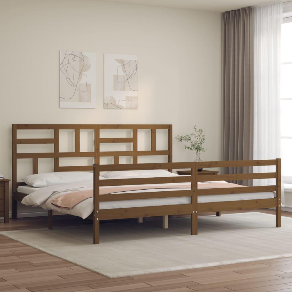 Sengeramme med sengegavl 200x200 cm massivt træ gyldenbrun
