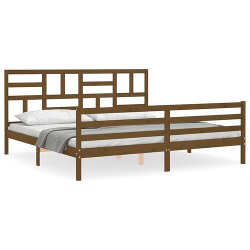Sengeramme med sengegavl 200x200 cm massivt træ gyldenbrun