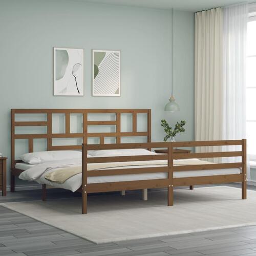 Sengeramme med sengegavl 200x200 cm massivt træ gyldenbrun