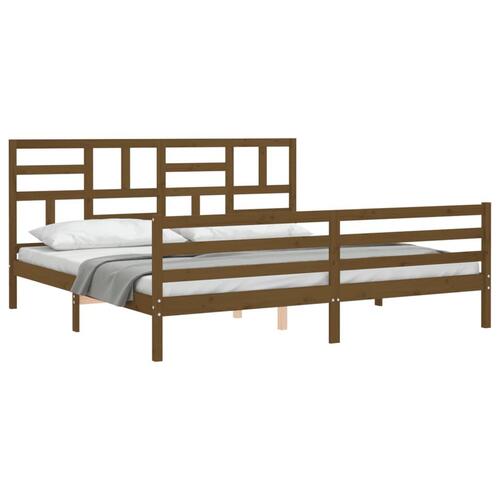 Sengeramme med sengegavl 200x200 cm massivt træ gyldenbrun