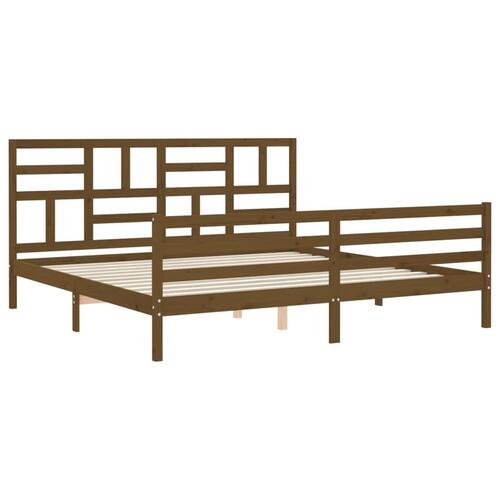 Sengeramme med sengegavl 200x200 cm massivt træ gyldenbrun