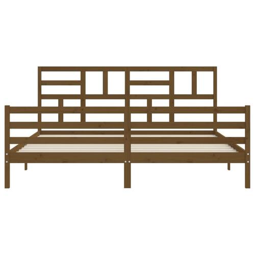 Sengeramme med sengegavl 200x200 cm massivt træ gyldenbrun