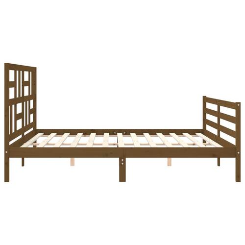 Sengeramme med sengegavl 200x200 cm massivt træ gyldenbrun