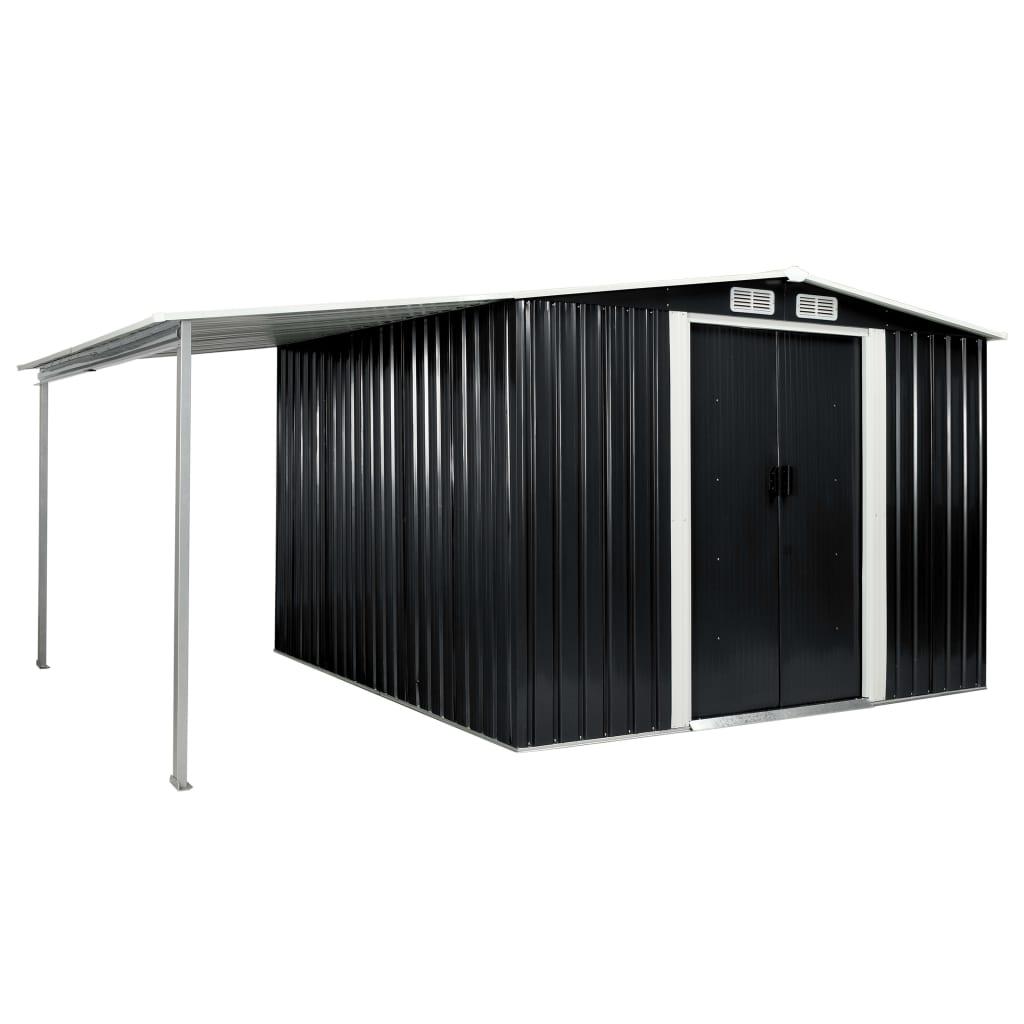 Haveskur med skydedøre 386 x 259 x 178 cm stål antracitgrå