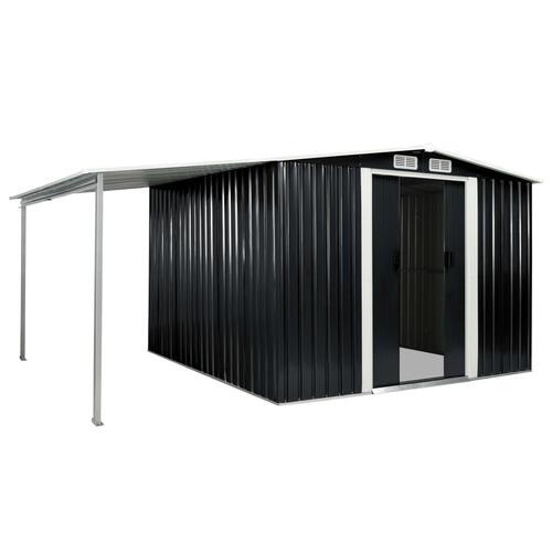 Haveskur med skydedøre 386 x 259 x 178 cm stål antracitgrå