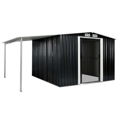 Haveskur med skydedøre 386 x 259 x 178 cm stål antracitgrå