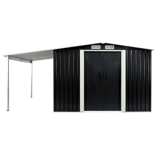 Haveskur med skydedøre 386 x 259 x 178 cm stål antracitgrå