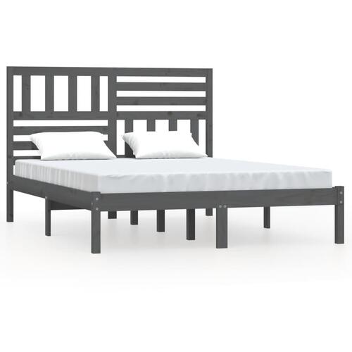Sengeramme 135x190 cm dobbelt massivt fyrretræ grå