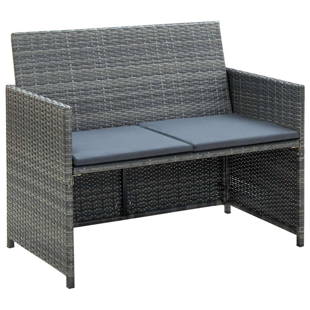 2-personers havesofa med hynder grå polyrattan