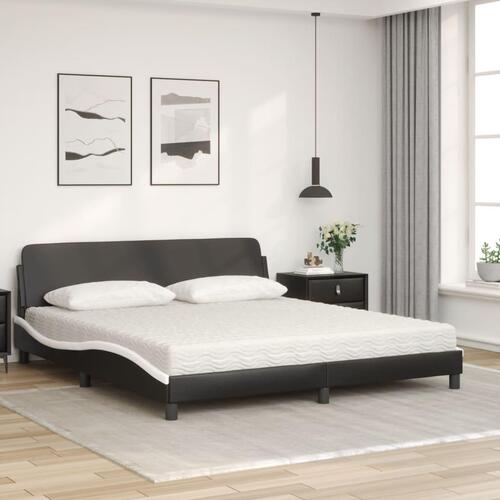 Seng med madras 180x200 cm kunstlæder sort og hvid