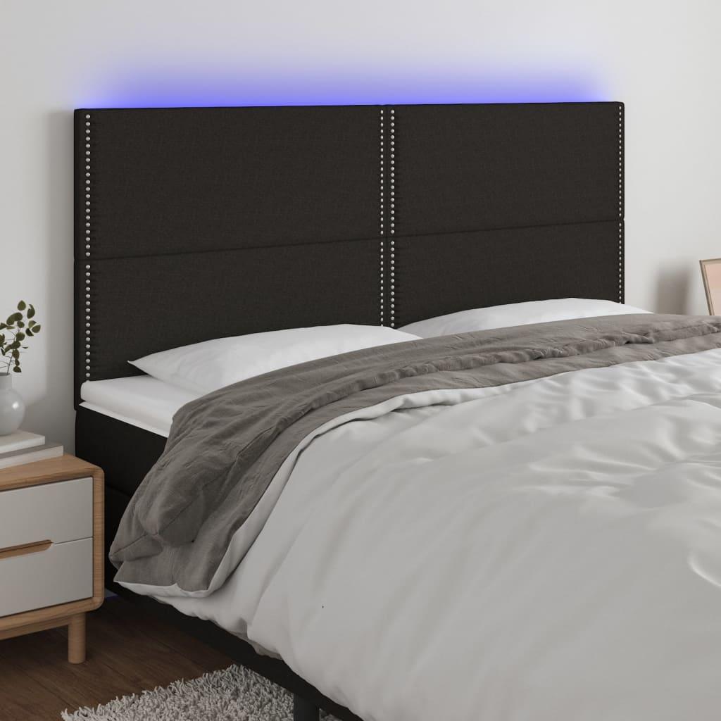 Sengegavl Med Led-Lys Stof Sort - 180 x 5 x 118/128 cm