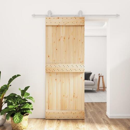 Skydedør med monteringssæt 80x210 cm massivt fyrretræ