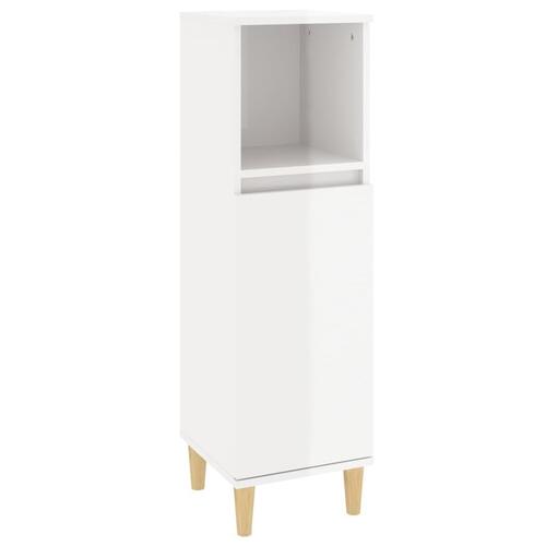 Badeværelsesskab 30x30x100 cm konstrueret træ hvid højglans
