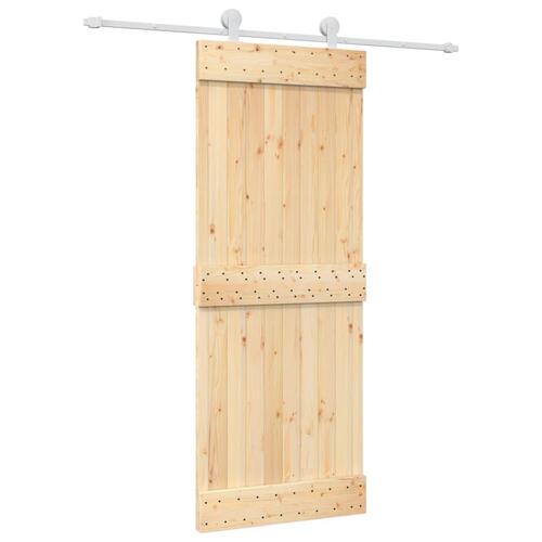 Skydedør med monteringssæt 80x210 cm massivt fyrretræ