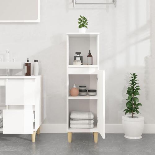Badeværelsesskab 30x30x100 cm konstrueret træ hvid højglans