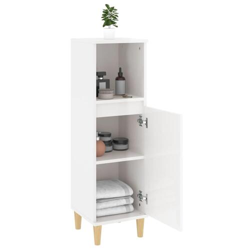 Badeværelsesskab 30x30x100 cm konstrueret træ hvid højglans