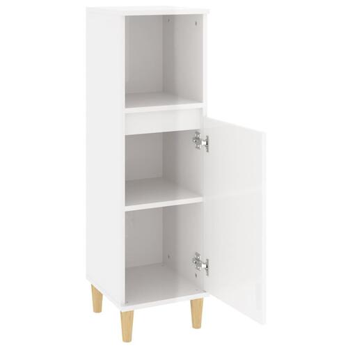 Badeværelsesskab 30x30x100 cm konstrueret træ hvid højglans