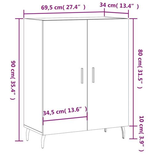Skænk 69,5x34x90 cm konstrueret træ brun egetræsfarve