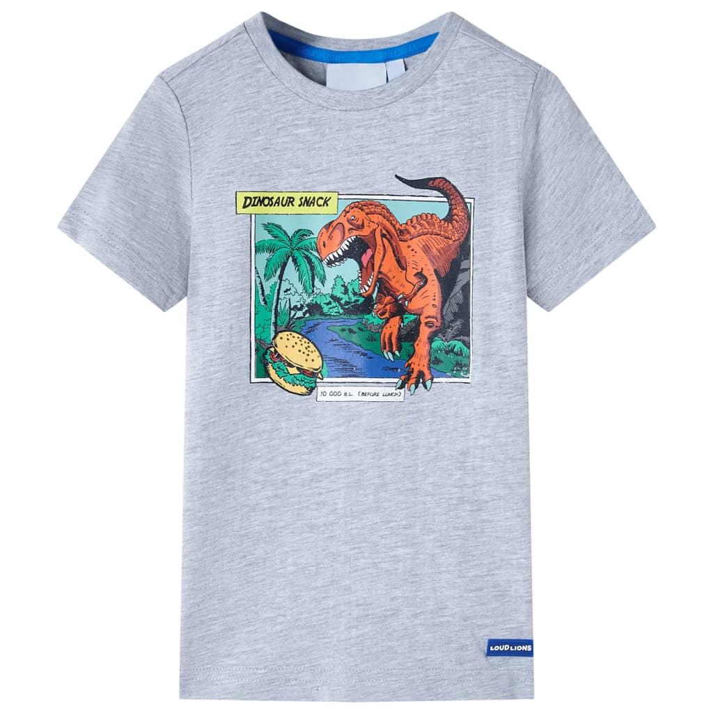 T-shirt til børn - str. 116, grå, kortærmet med dinosaurprint billede