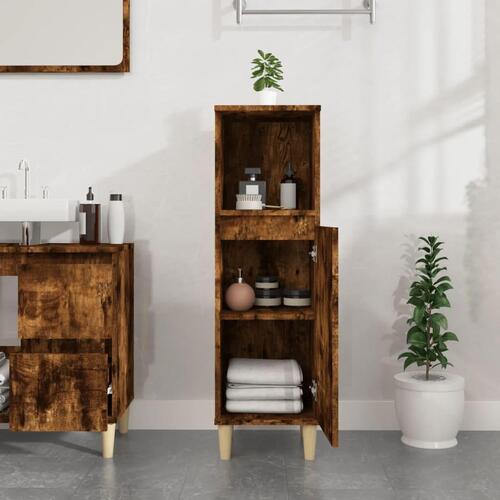 Badeværelsesskab 30x30x100 cm konstrueret træ røget egetræ