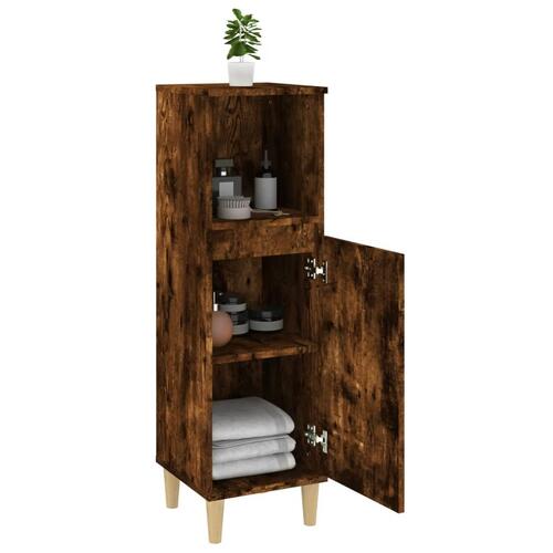 Badeværelsesskab 30x30x100 cm konstrueret træ røget egetræ