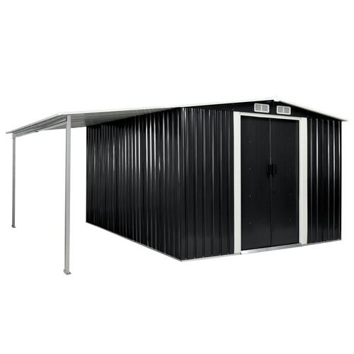 Haveskur med skydedøre 386 x 312 x 178 cm stål