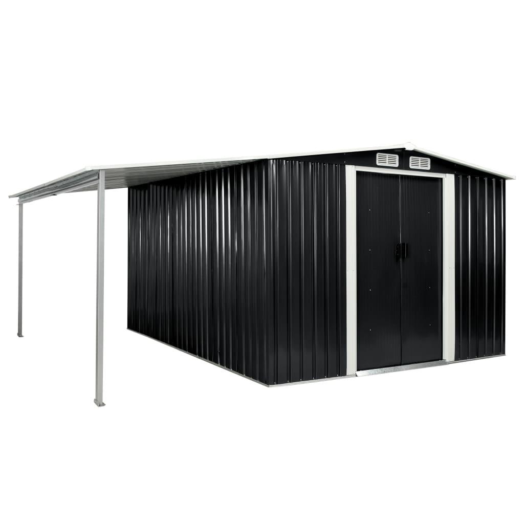 Haveskur med skydedøre 386 x 312 x 178 cm stål