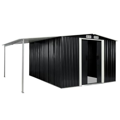 Haveskur med skydedøre 386 x 312 x 178 cm stål