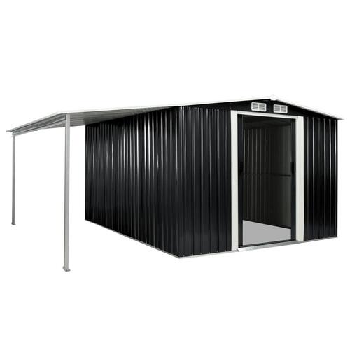 Haveskur med skydedøre 386 x 312 x 178 cm stål