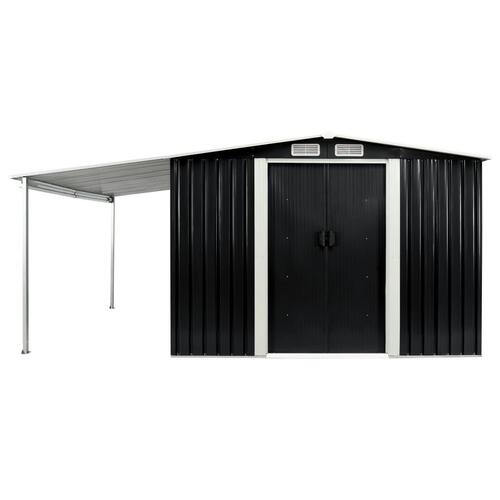 Haveskur med skydedøre 386 x 312 x 178 cm stål