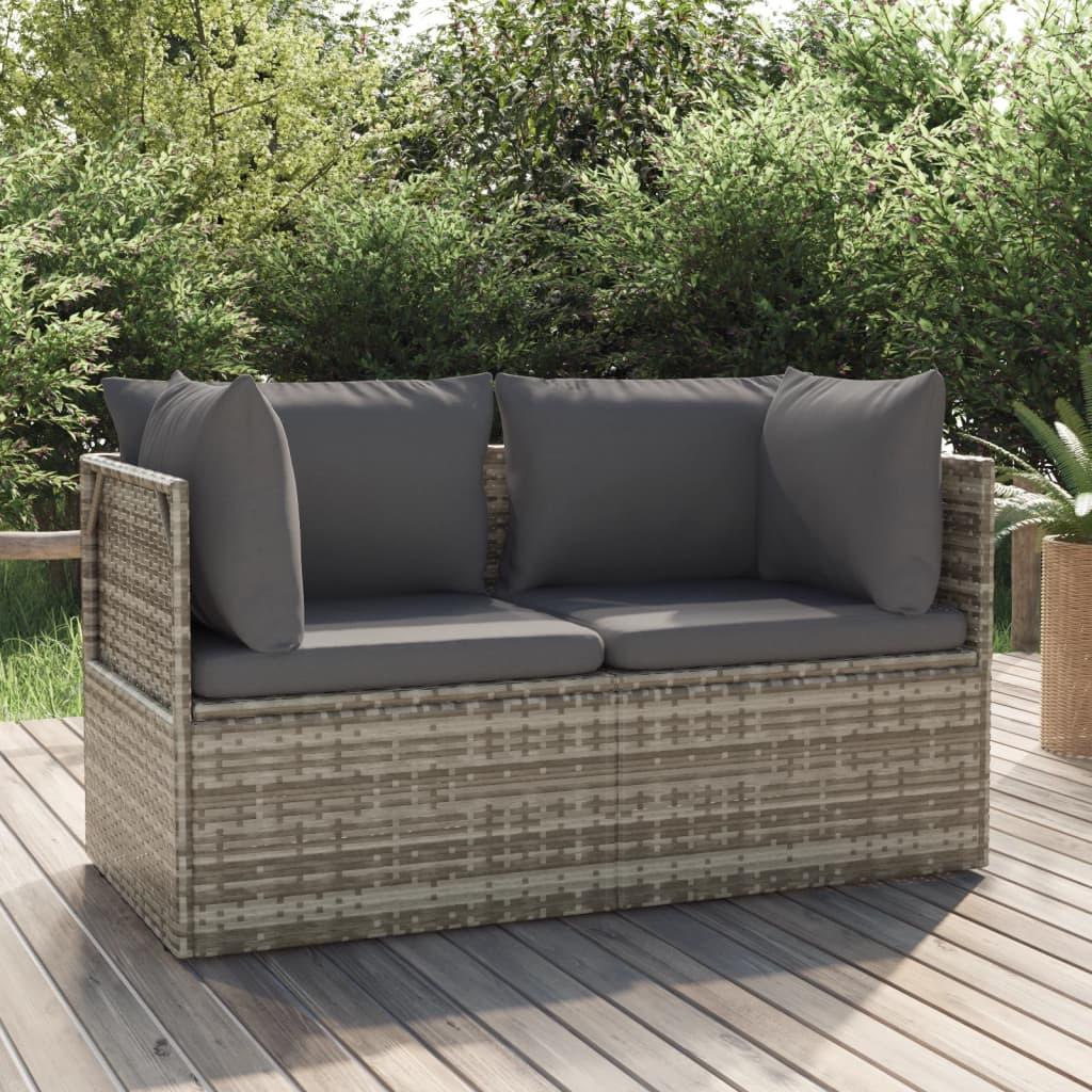 2-personers havesofa med hynde polyrattan grå