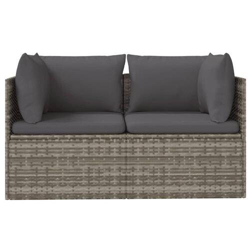 2-personers havesofa med hynde polyrattan grå