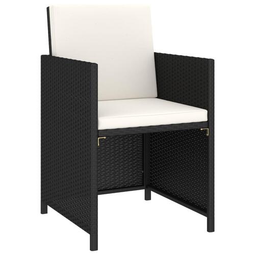Udendørs spisebordssæt 6 dele med hynder polyrattan sort