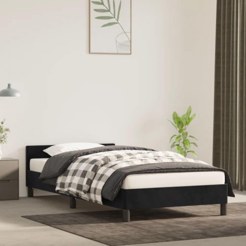 Sengeramme med sengegavl i fløjl - sort 100×200 cm (uden madras)
