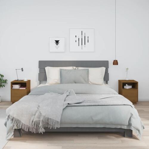 Sengeborde 2 stk. 40x34x55 cm massivt fyrretræ gyldenbrun