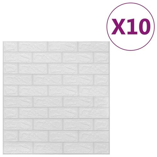 3D vægklistermærker 10 stk. selvklæbende murstensdesign hvid