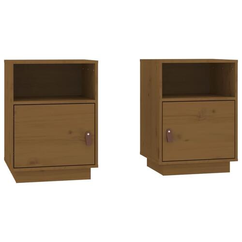 Sengeborde 2 stk. 40x34x55 cm massivt fyrretræ gyldenbrun