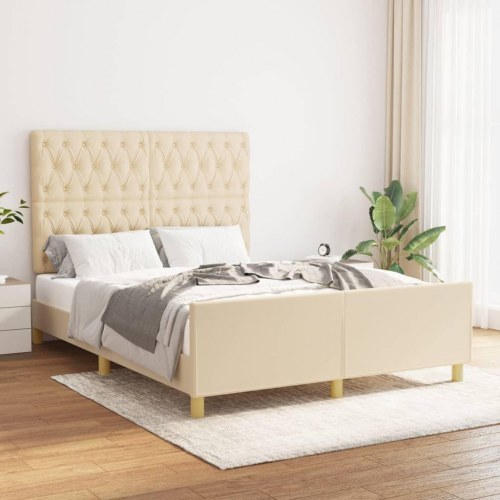 Sengeramme 140x200 cm med justerbar sengegavl - stof, cremefarvet