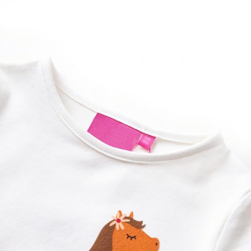 Langærmet T-shirt til børn str. 128 - ecru med pony