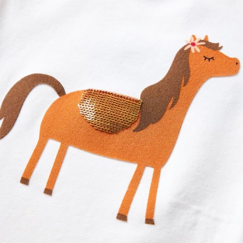 Langærmet T-shirt til børn str. 128 - ecru med pony
