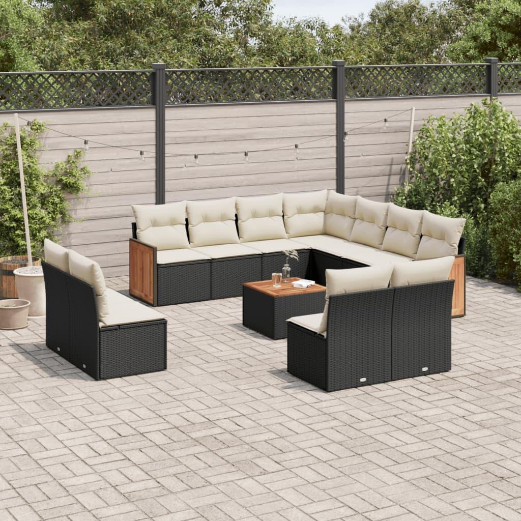 Sofasæt til haven 12 dele med hynder i polyrattan sort