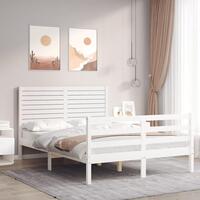 Sengeramme med sengegavl Small Double massivt træ hvid