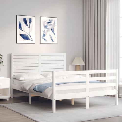 Sengeramme med sengegavl Small Double massivt træ hvid