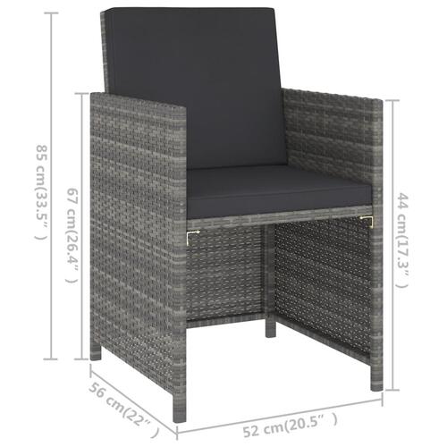 Udendørs spisebordssæt 6 dele med hynder polyrattan grå