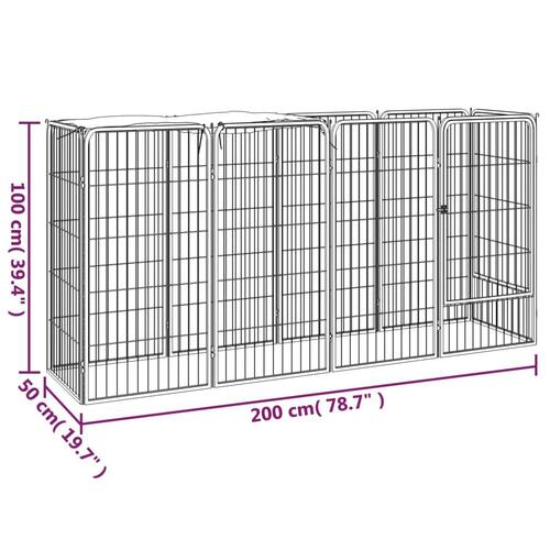 10-panels hundegård 50x100 cm pulverlakeret stål sort