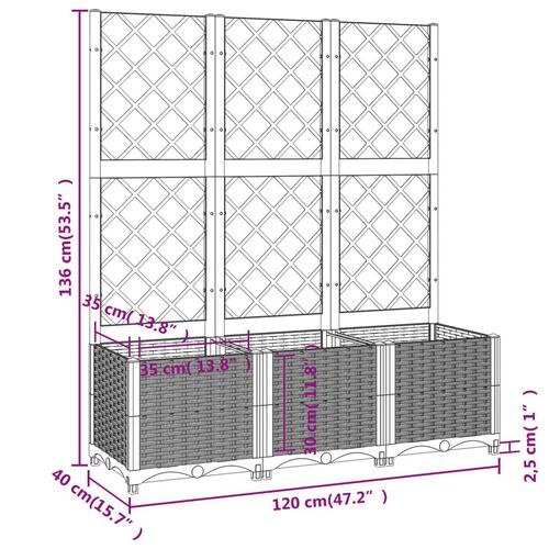 Plantekasse med espalier 120x40x136 cm PP brun