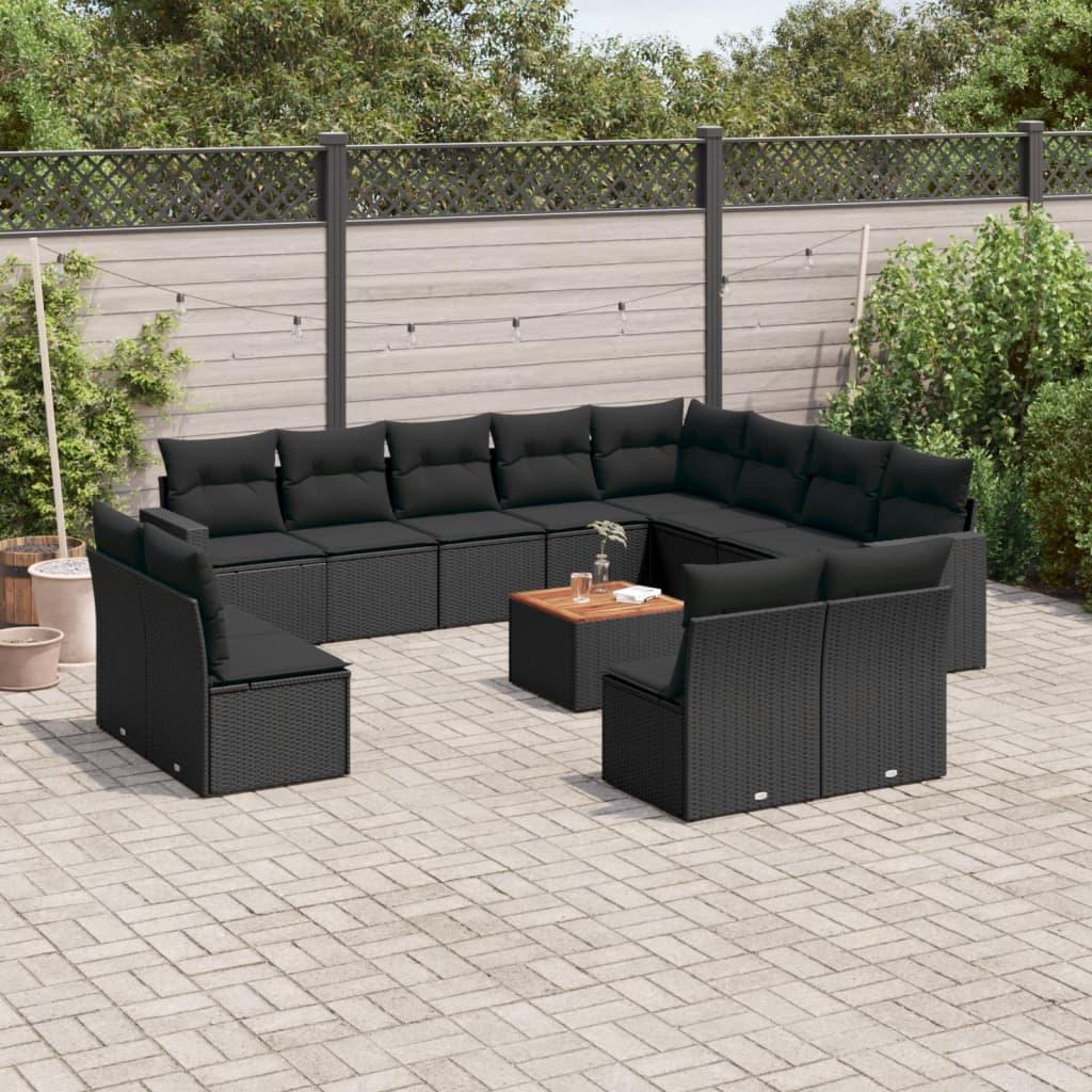 Sofasæt til haven 13 dele med hynder polyrattan sort billede