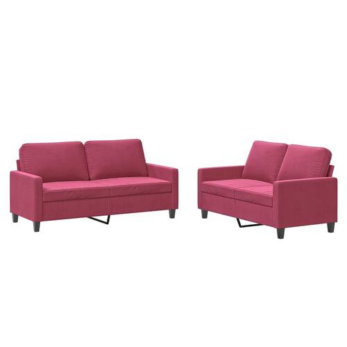 2 personers sofa med hynder velour vinrød