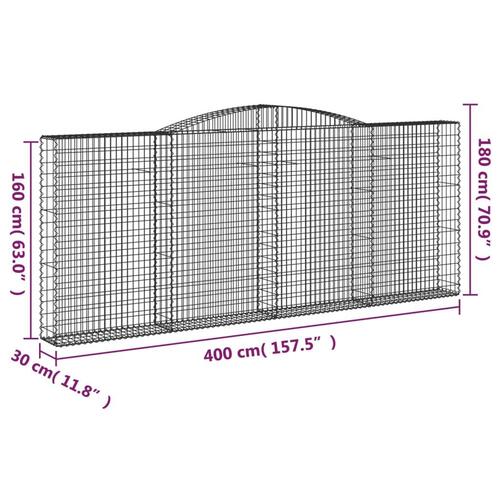 Buede gabionkurve 8 stk. 400x30x160/180 cm galvaniseret jern