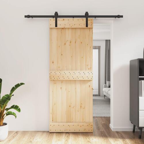 Skydedør med monteringssæt 80x210 cm massivt fyrretræ